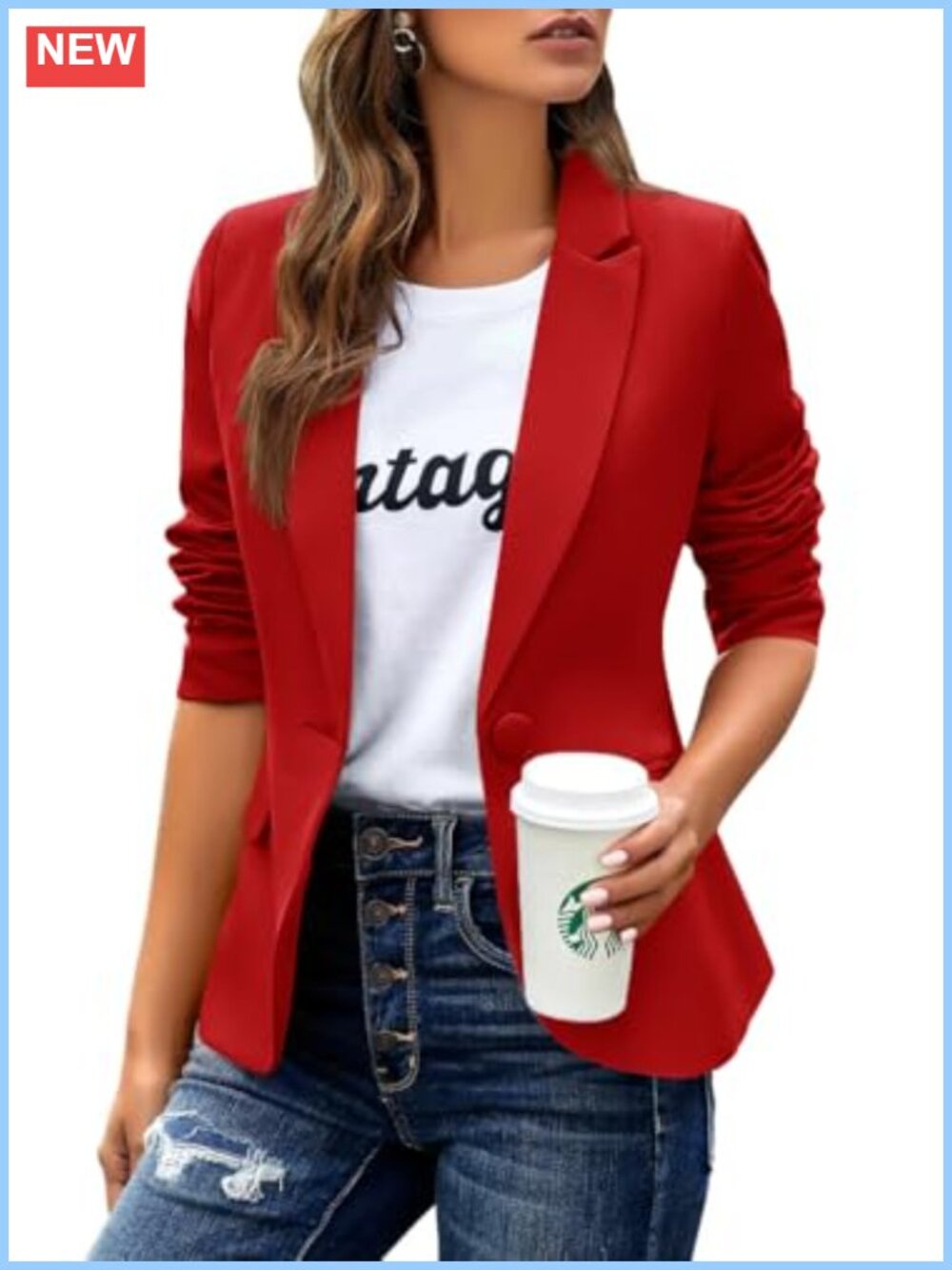 Women's Business Casual Blazer Notched Lapel Long Sleeve Work Suit Jacket with